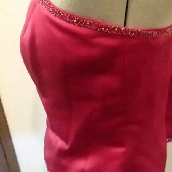 Dessy Collection bustier sz 16 cranberry with beading at top and bottom. - Picture 3 of 15